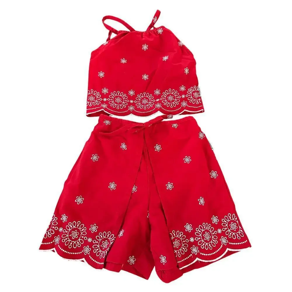 Oshkosh B'gosh Kids' Red 2 Piece Set Size 6 eyelet embroider